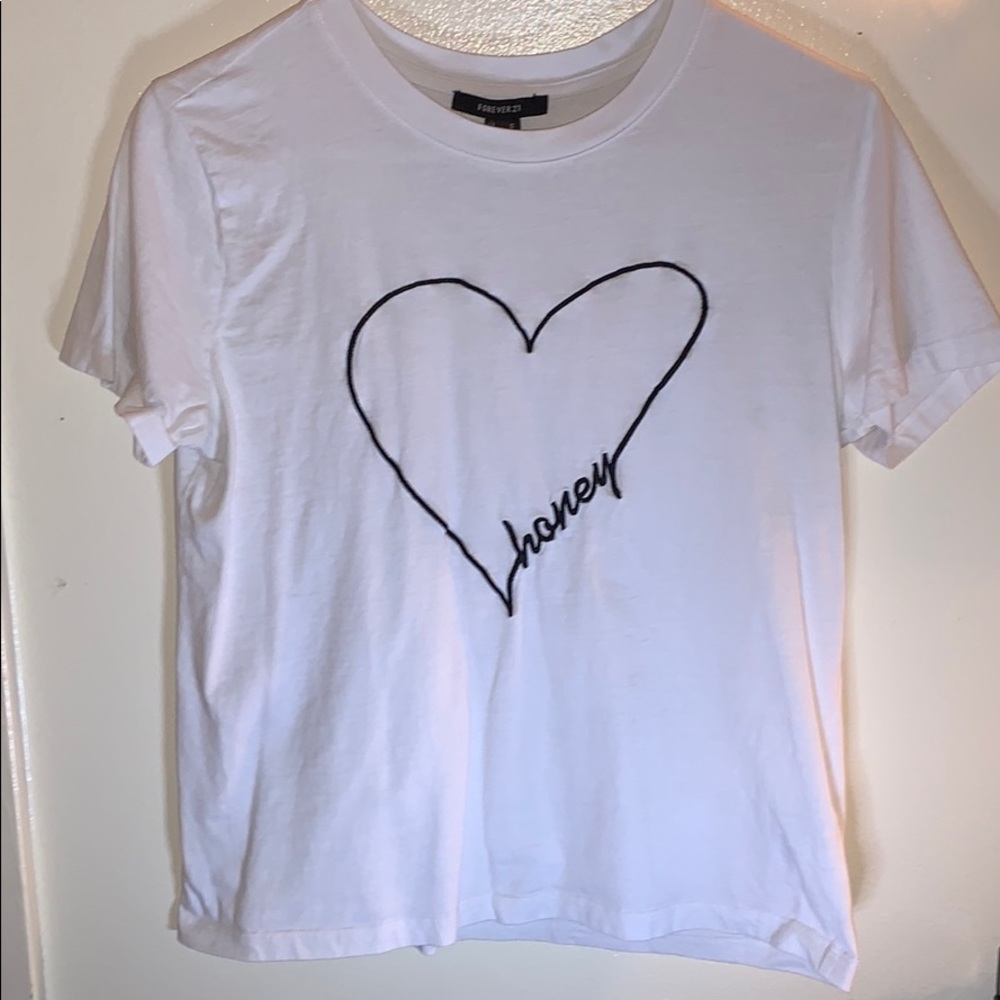 Regular white Top with heart/honey graphics